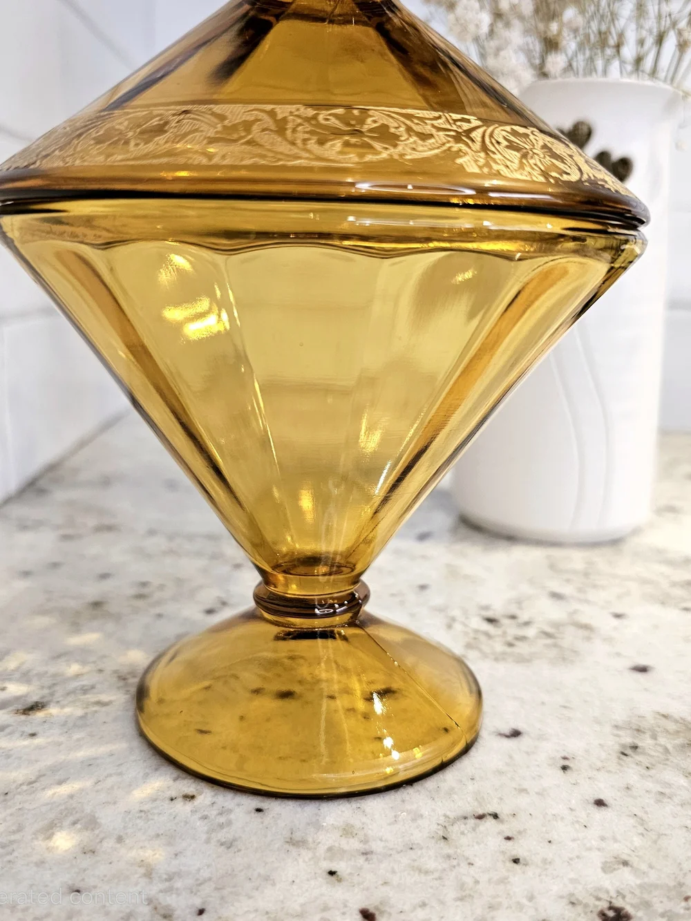 Westmoreland Amber Glass Compote Covered Candy Dish Home Accent Art Deco Vanity